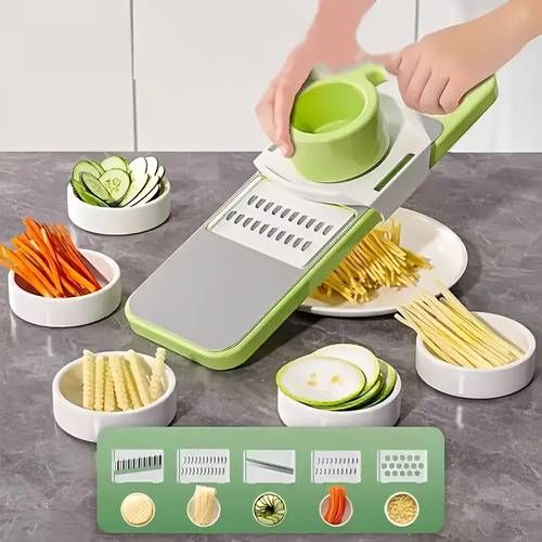 5 in 1 Stainless Steel Vegetable Cutter & Mandoline Slicer with Box – Multi-Function Food Grater, Peeler & Slicer Tool for Kitchen Use