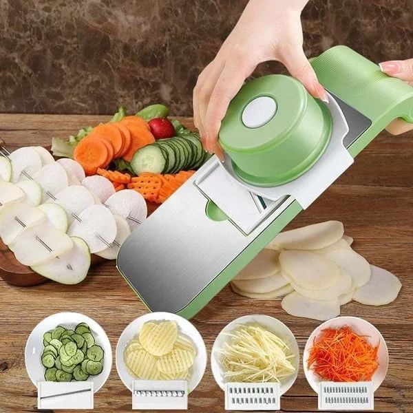 5 in 1 Stainless Steel Vegetable Cutter & Mandoline Slicer with Box – Multi-Function Food Grater, Peeler & Slicer Tool for Kitchen Use